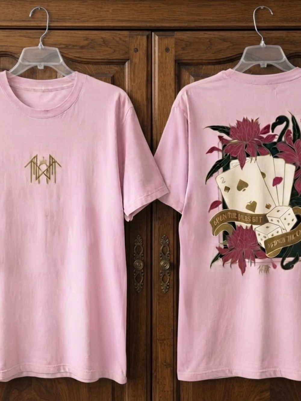 Sleep Token Pink Floral & Cards Graphic Short Sleeve Tee